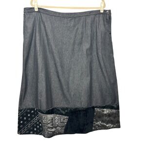 Liz Me Womens Denim Maxi Skirt 3X Black Patchwork Hem Boho Western Cowgirl Retro